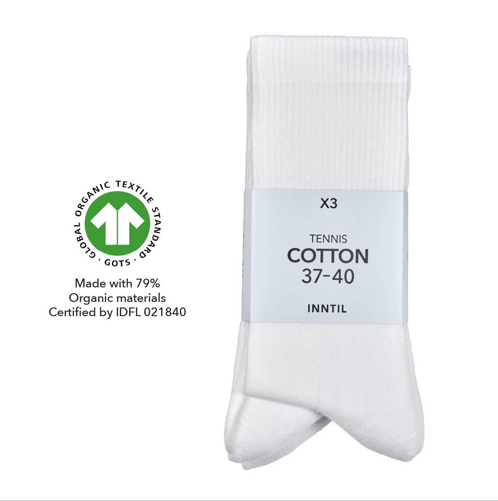Inntil Tennissokker Hvit, str 37-40, 3 par