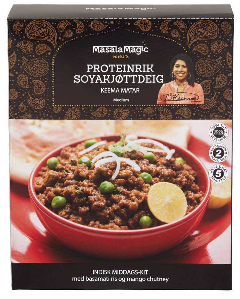 Masalamagic Proteinrik soyakjøttdeig Indisk middags-kit med basmatiris og mango chutney