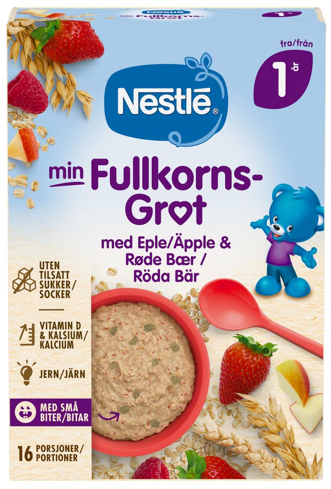 Nestlé Min Fullkornsgrøt med eple og røde bær Fra 1 år