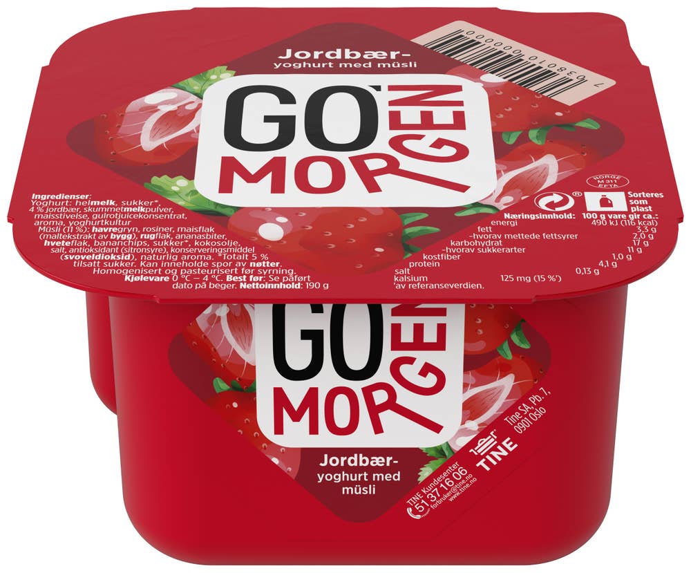 TINE Go'morgen jordbæryoghurt Med müsli