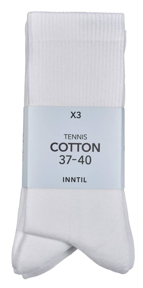Inntil Tennissokker Hvit, str 37-40, 3 par
