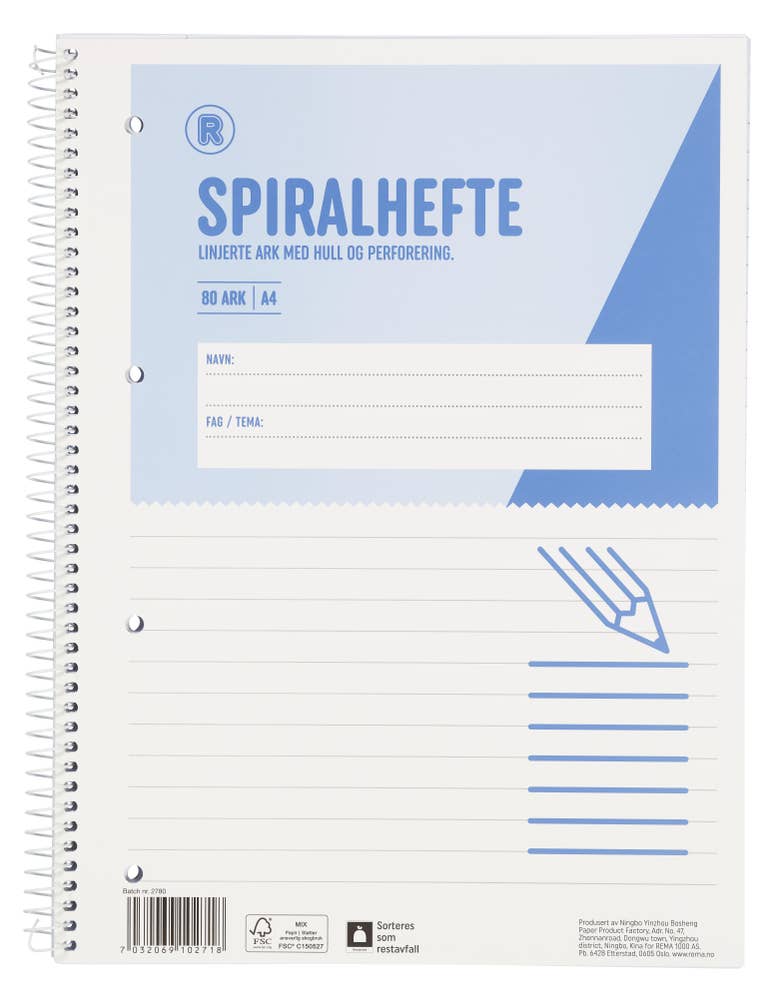 R Spiralhefte med linjer 80 ark
