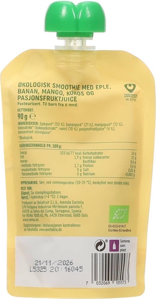 R Økologisk smoothie tropisk Fra 6 mnd