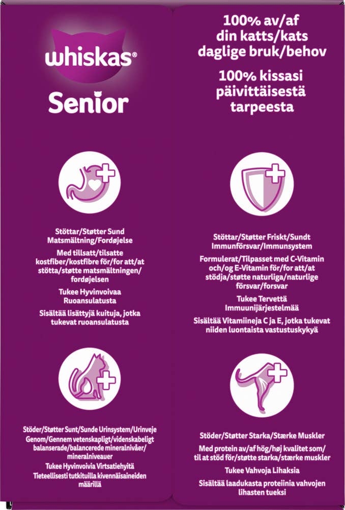 Whiskas Fish Selection Våtfôr med laks, tunfisk, torsk og hvitfisk i gelé Til seniorkatter fra 7 år, 12 x 85g