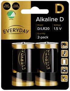 Everyday Batterier D/LR20 Alkaliske, 1.5 V