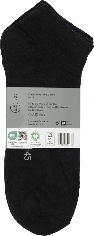 Inntil Ankelsokker i bomull Sort, Str. 41-45