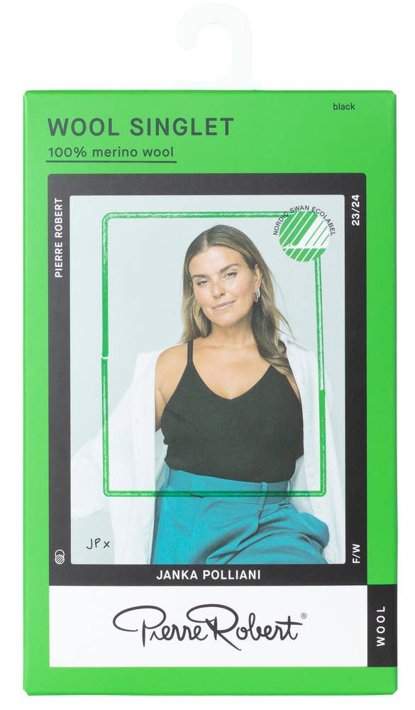 PR¤Pierre Robert Ribbestrikket Ullsinglet Dame Sort, M/L