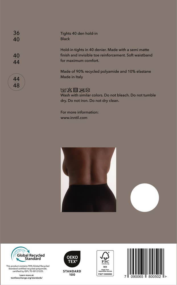 Inntil Strømpebukse Hold-In 40 DEN Sort, str. 44-48, semi-matt
