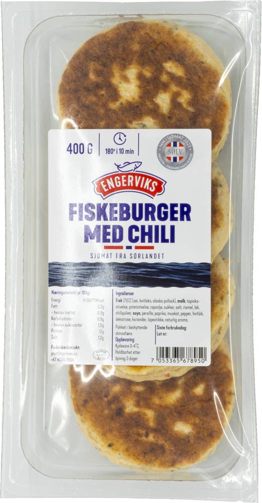 Fiskeburger med chili 70%, 400 g