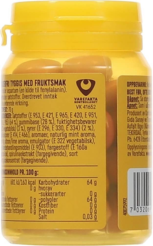 R Tyggegummi med fruktgummi Med flytende kjerne