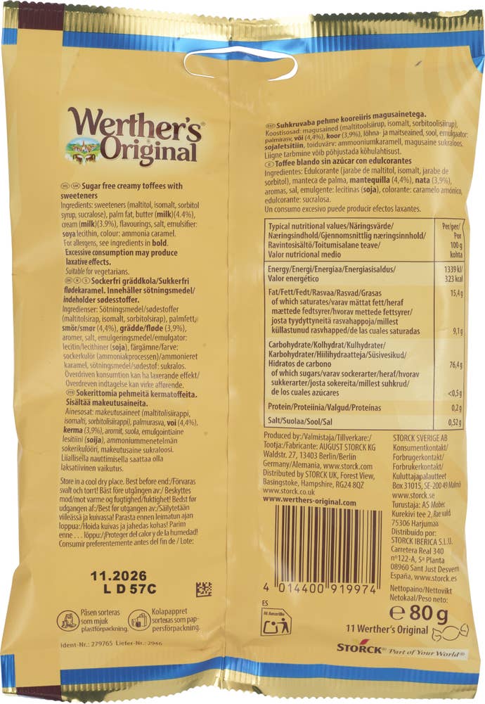 Storck Werther's Original Creamy toffees Uten sukker