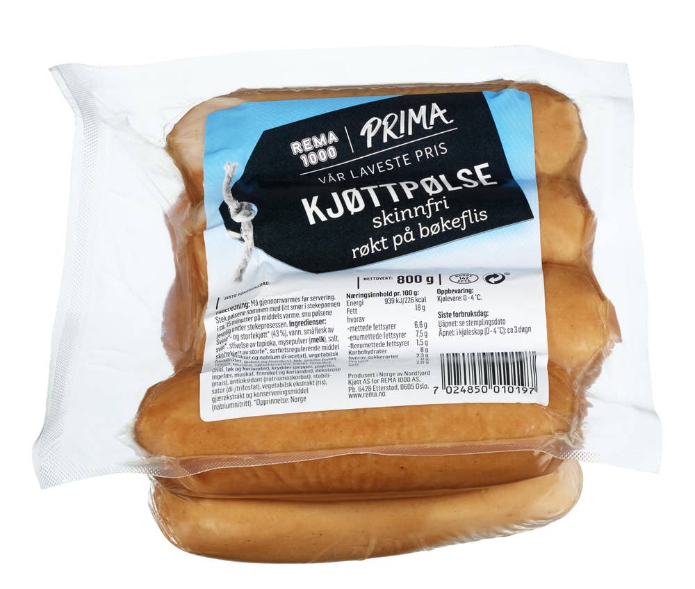 Kjøttpølse uten Skinn 8 stk