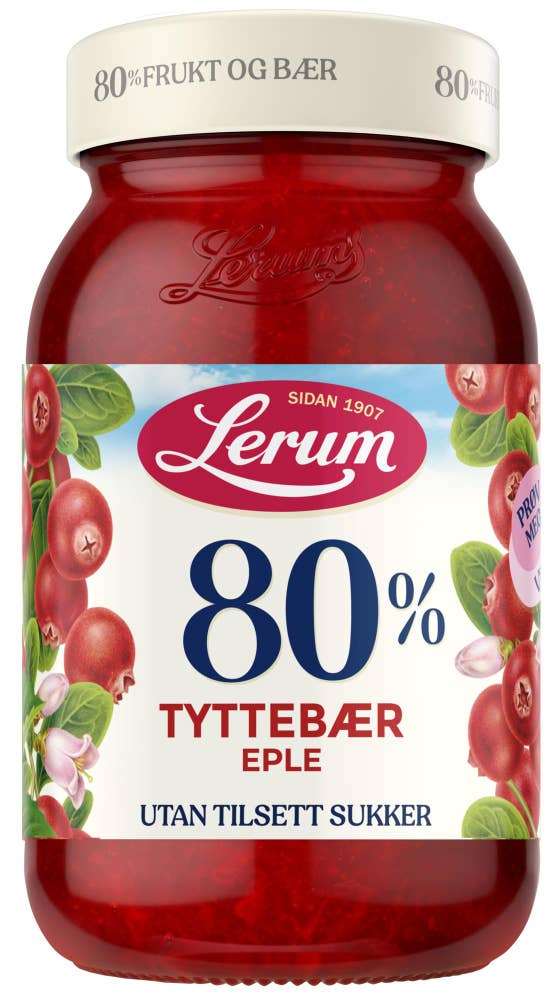 Lerum Tyttebær-eple-syltetøy Uten tilsatt sukker