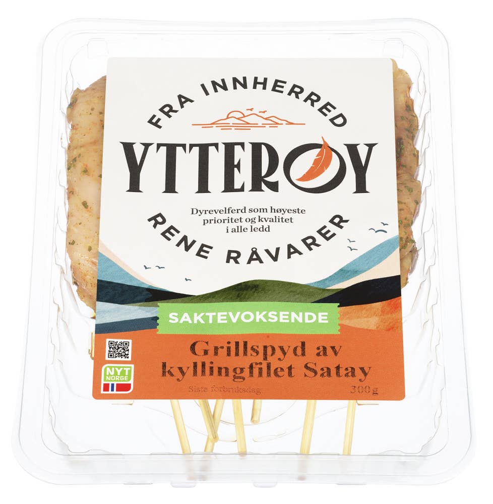 Ytterøy Grillspyd av kyllingfilet satay Rå, Saktevoksende kylling