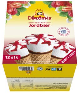 Diplom-is Krone-Is jordbær 12 stk Partivare