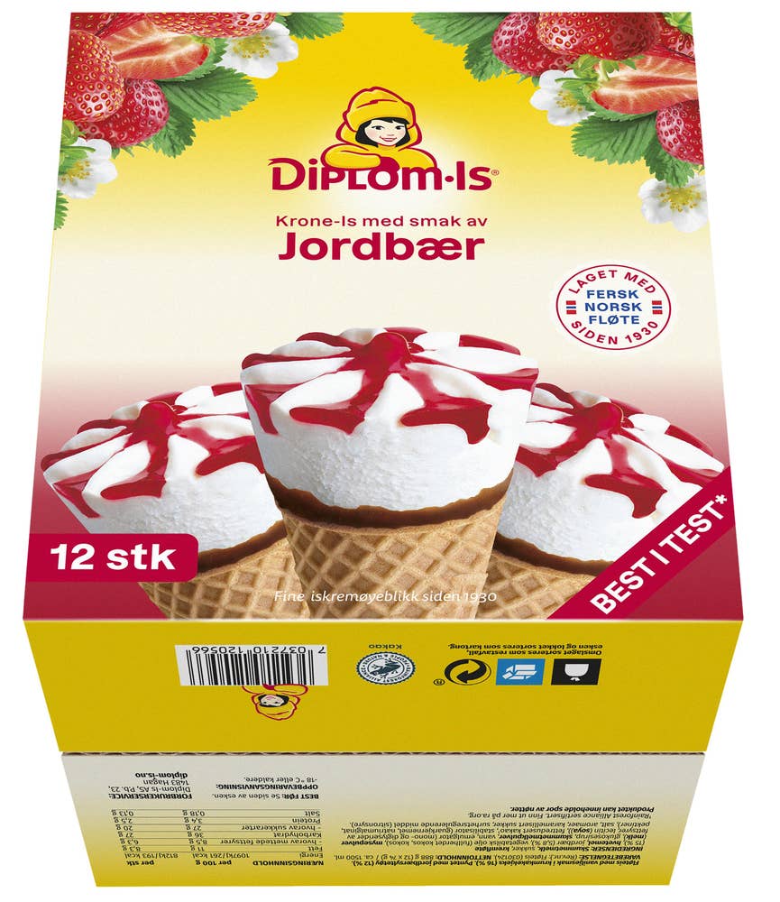 Diplom-is Krone-Is jordbær 12 stk Partivare