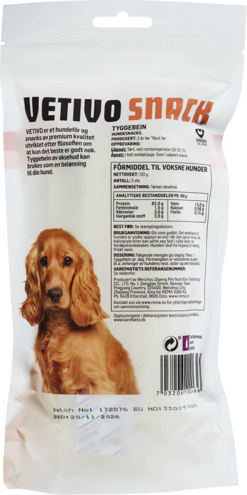 Vetivo Tyggebein av oksehud 2 stk