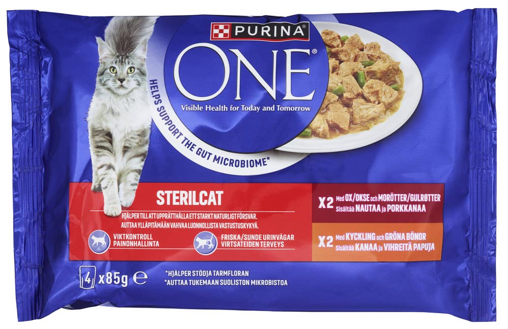 Purina ONE SterilCat med okse og kylling, 4x85g