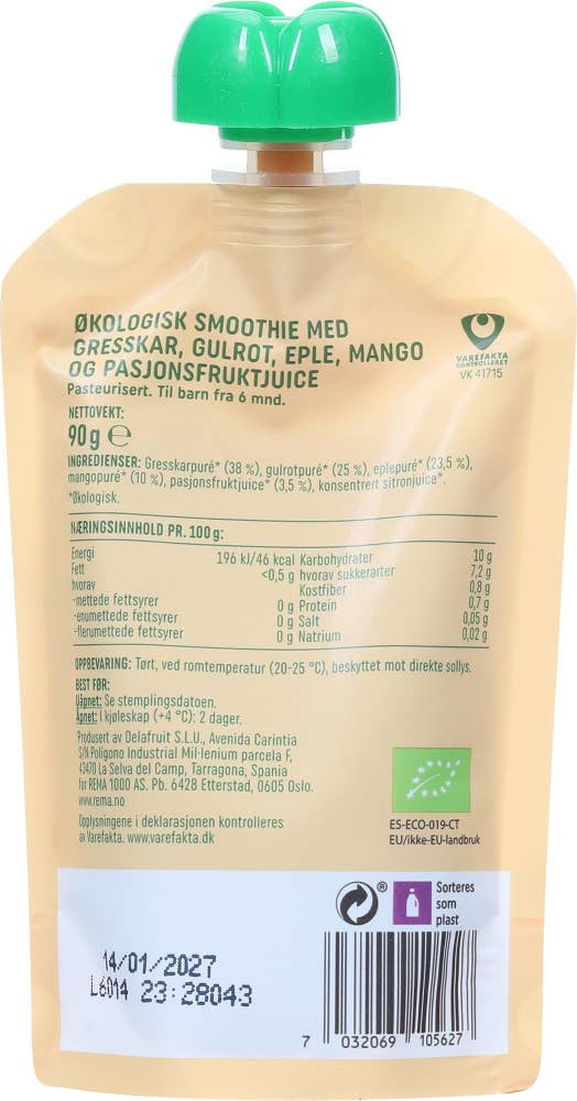 R Økologisk smoothie med gresskar, gulrot og mango