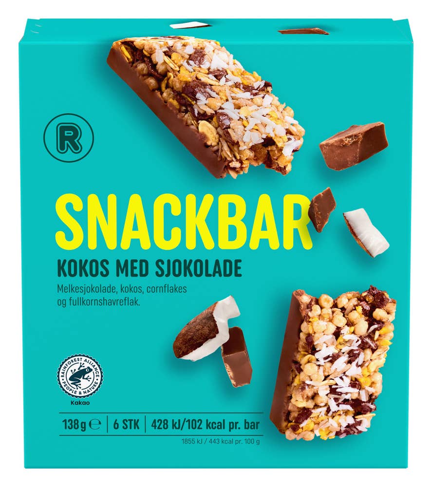 R Snackbar med sjokolade og kokos 6pk