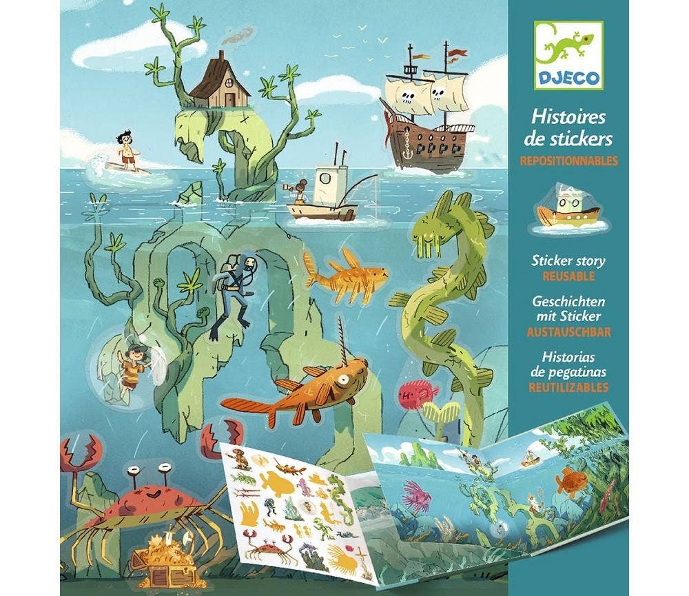 Sprell Gjenbrukbar klistremerkebok Motiver fra havet