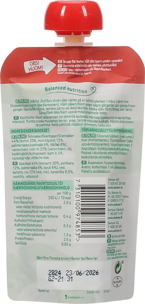 SEMPER Ris, kylling og grønnsaker Fra 6 mnd