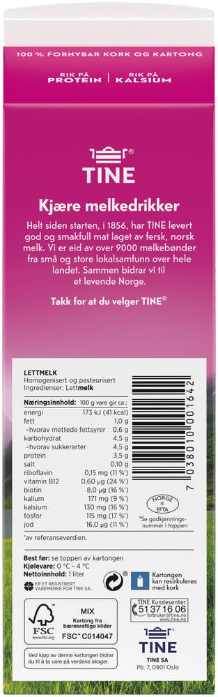 Tine Lettmelk 1% fett