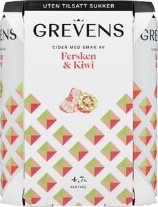 Grevens Cider Fersken og kiwi 4 x 0,5 l, uten tilsatt sukker
