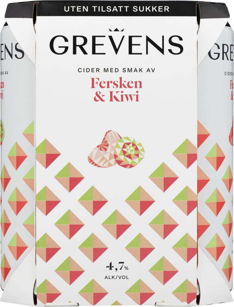 Grevens Cider Fersken og kiwi 4 x 0,5 l, uten tilsatt sukker