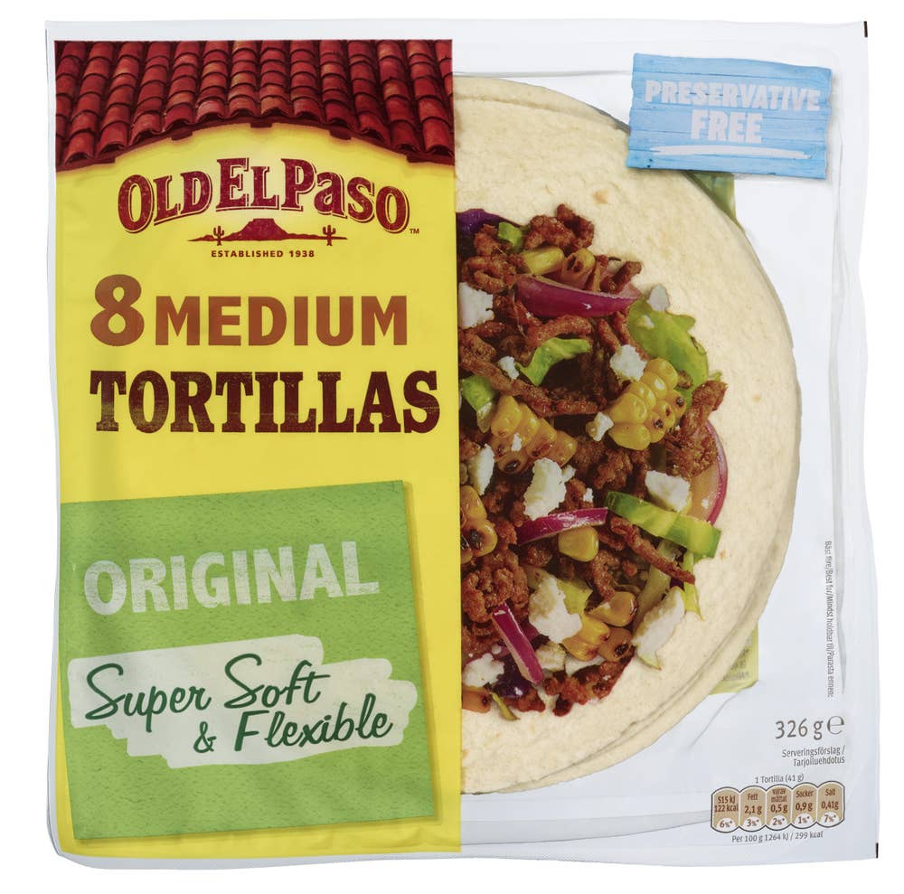Old El Paso Tortillas original medium 8stk, 20cm