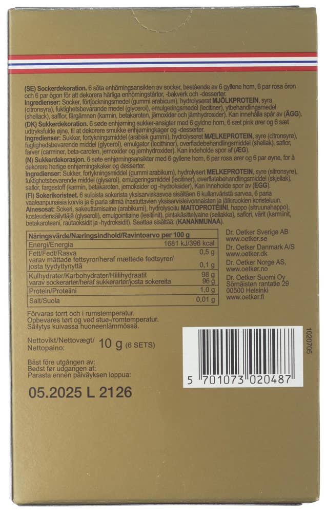 Dr. Oetker Unicorn Sugar Faces
