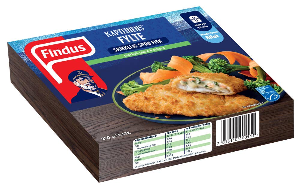 FINDUS Kapteinens fylte med ost, brokkoli og gulrot