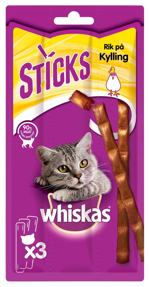 Whiskas Sticks kattegodbit med kyllingsmak 3 stk