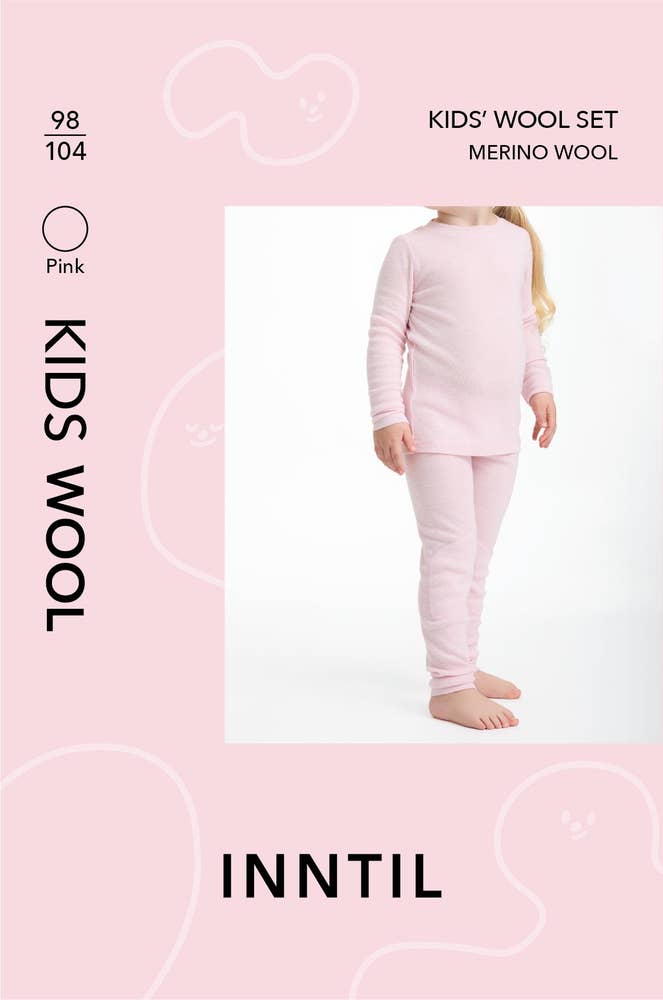 Inntil Ullsett til barn i 100% merinoull Rosa, str 98-104