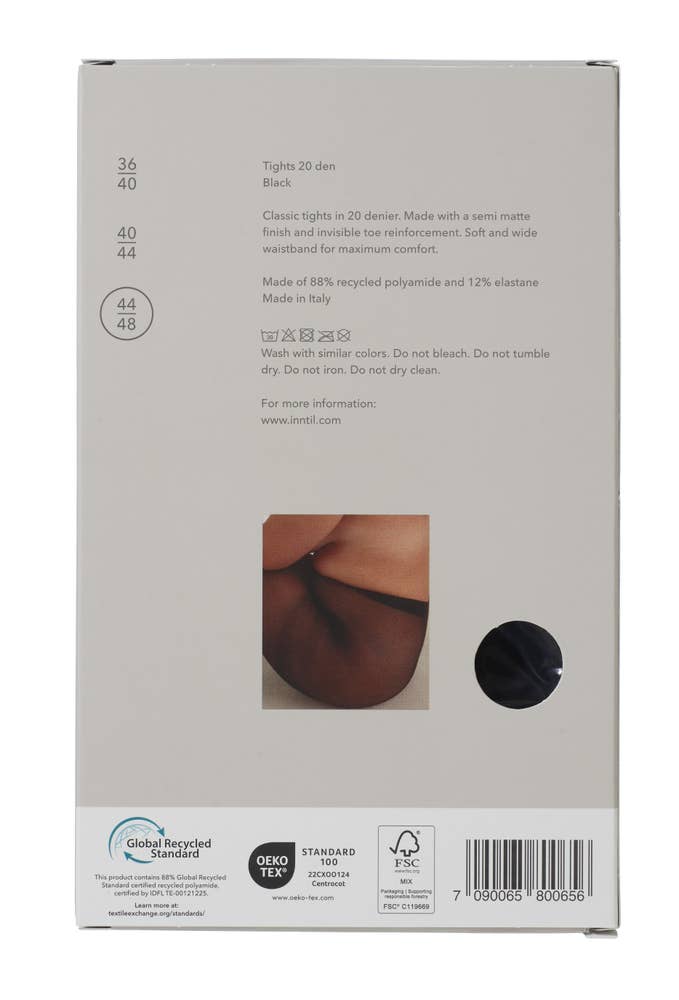 Inntil Strømpebukse 20 DEN Sort, str. 44-48, semi-matt