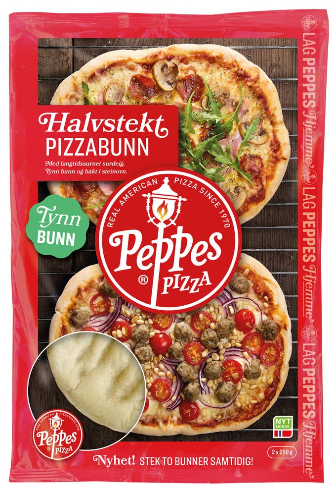 Peppes Pizza Halvstekt pizzabunn, rektangulær 2x250g