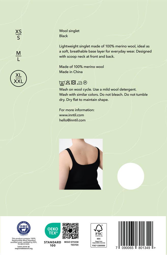 Inntil Ullsinglet Sort, str XL-XXL