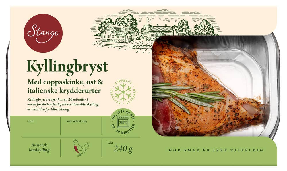 Stange Kyllingbryst med coppaskinke, ost og krydder