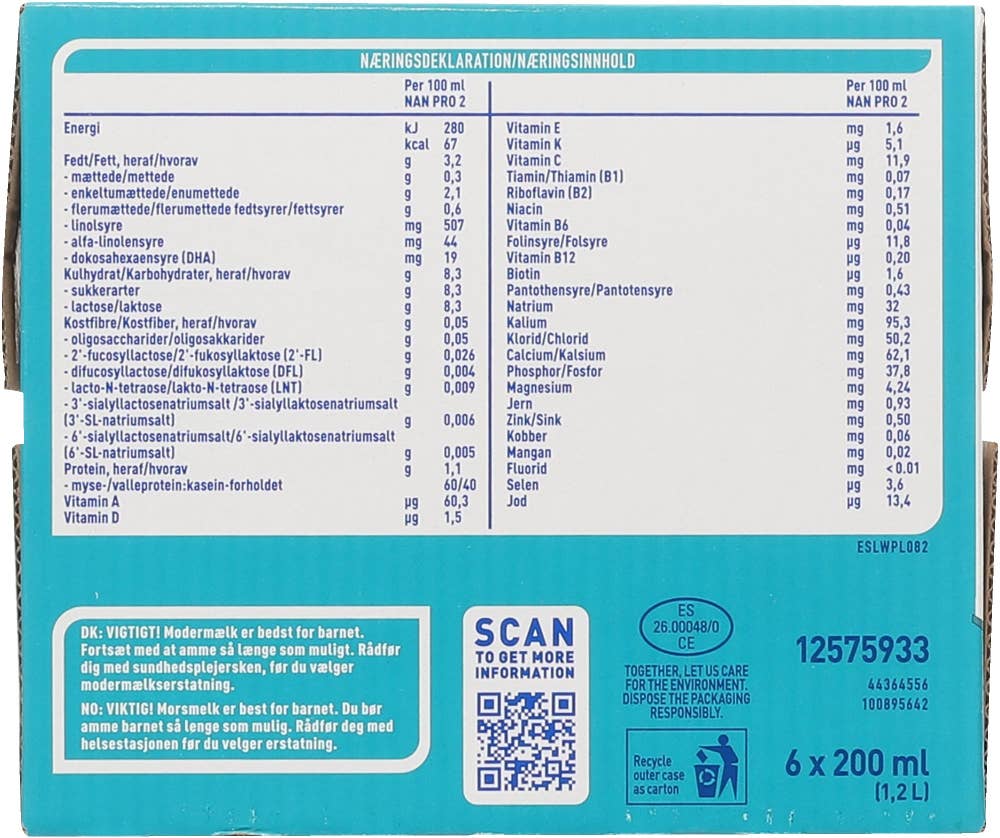 Nestlé Nan NAN pro 2 drikkeklar fra 6 mnd 6x200ml