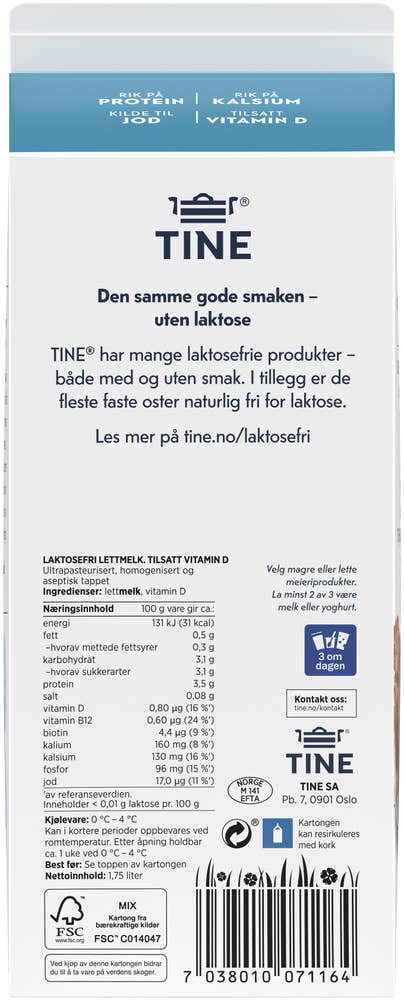 Tine Laktosefri Lettmelk 0,5%