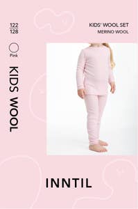 Inntil Ullsett til barn i 100% merinoull Rosa, str 122-128