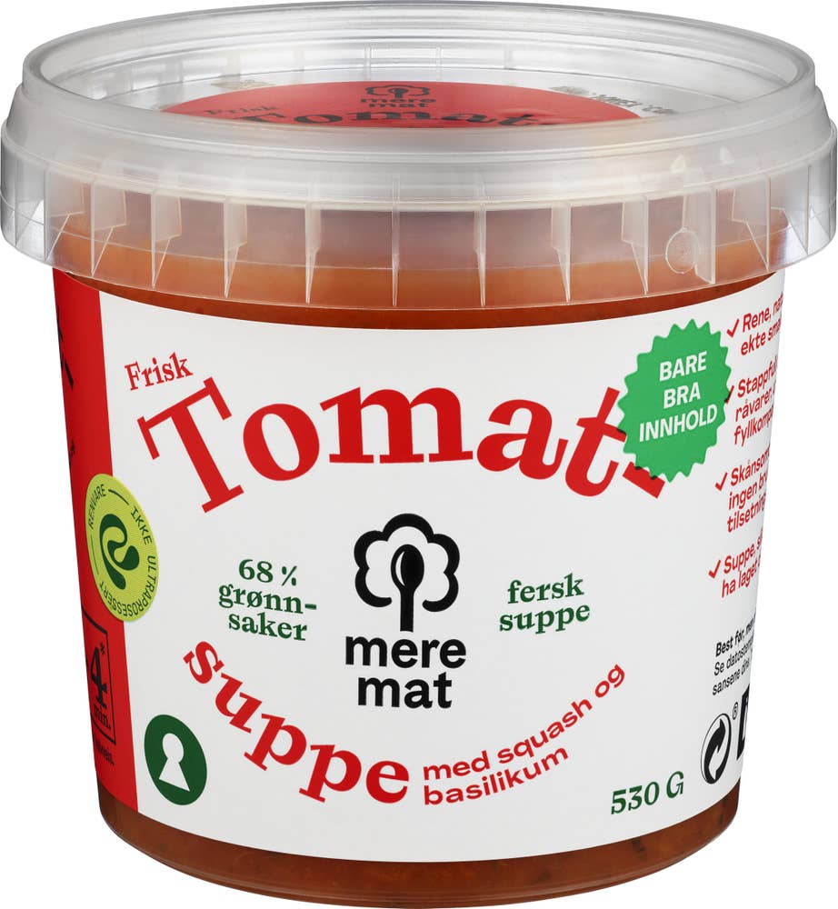 Mere Mat Suppe med tomat, squash og basilikum