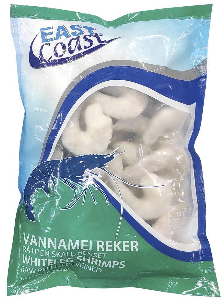 East Coast Vannamei reker 16/20 Rå, uten skall, renset