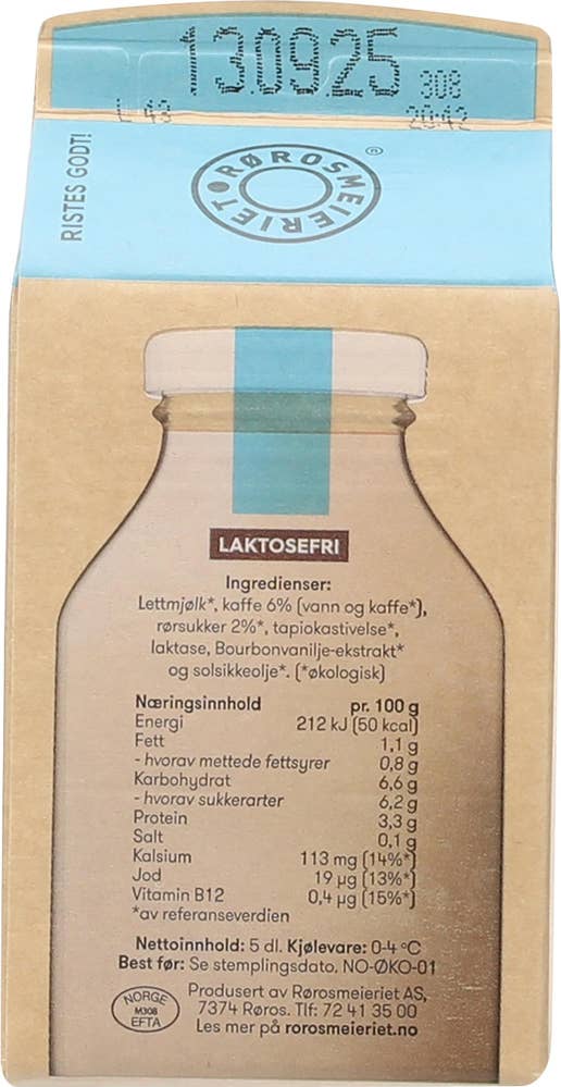Rørosmeieriet Økologisk fersk iskaffe med mjølk Laktosefri