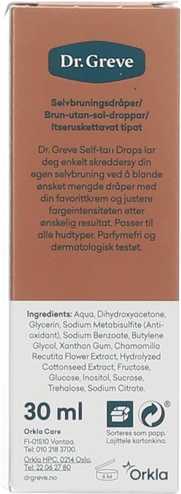 Dr. Greve Self-Tan Drops Face & Body Medium, uten parfyme