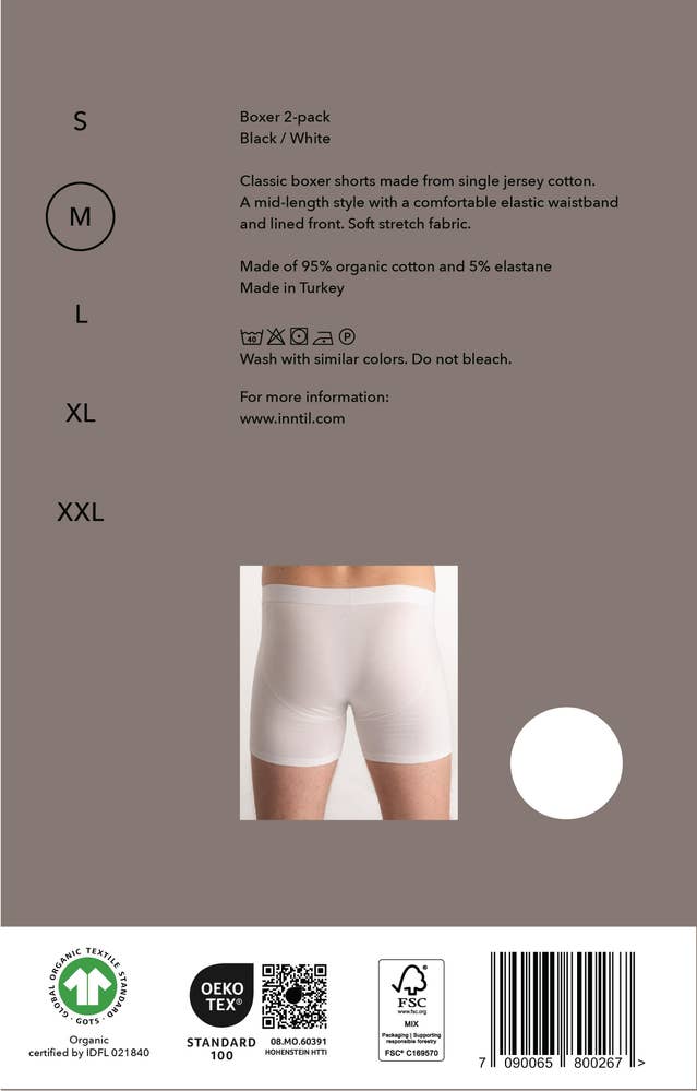 Inntil Bokser i økologisk bomull Sort & hvit, str. M