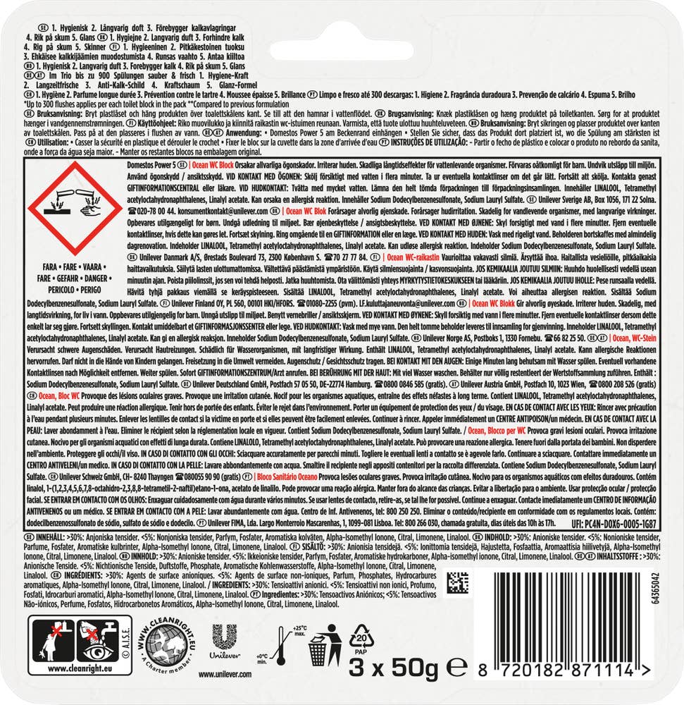 Domestos WC Block Power 5 Ocean 3pk
