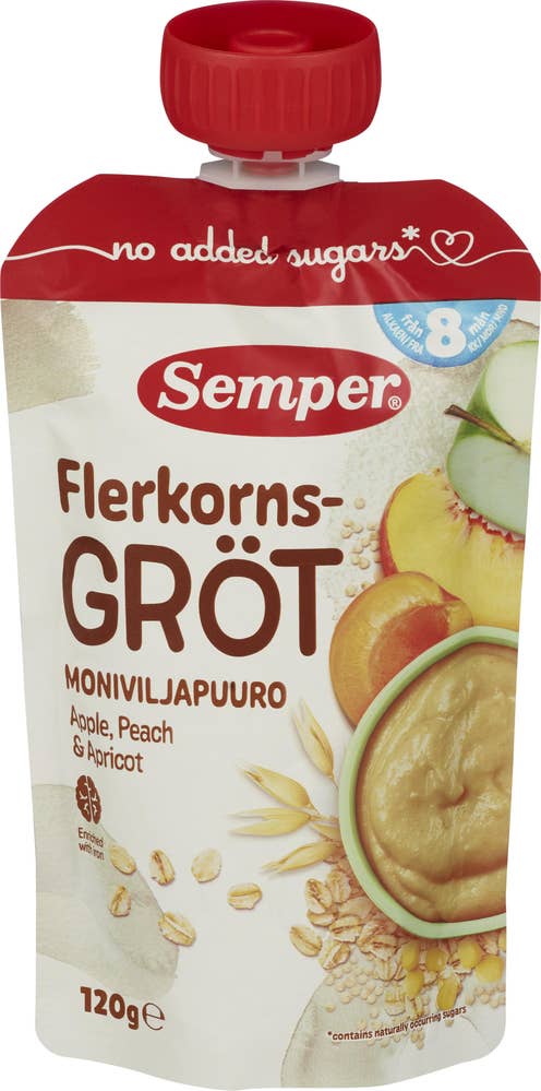 SEMPER Flerkornsgrøt eple, fersken og aprikos 8 mnd