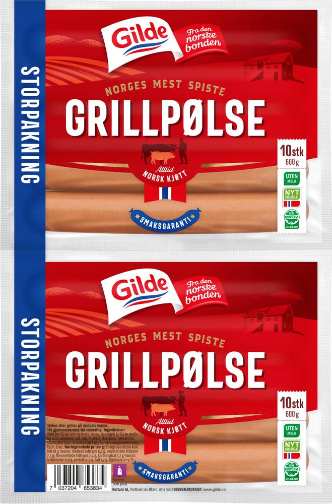 Gilde Grillpølser 2 Pk 2x600g