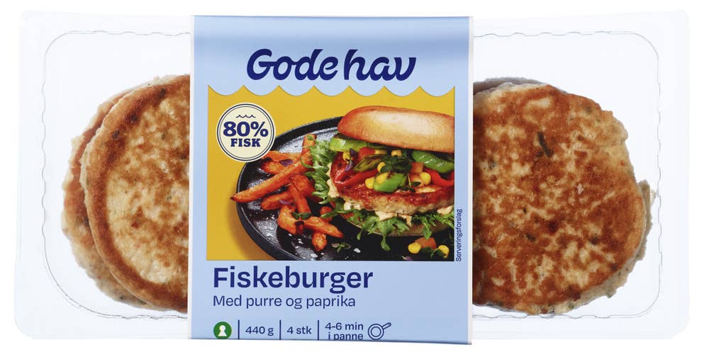 Gode Hav Fiskeburger med purré og paprika